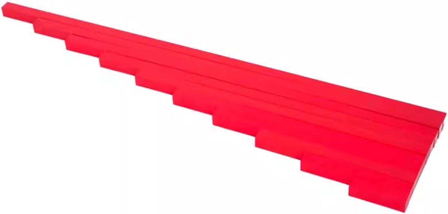 Montessori Red Math Counting Rods, Wood Math Toys Red Rods, Length 5-50Cm