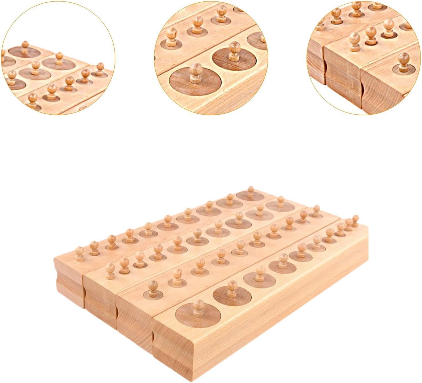 Montessori Knobbed Cylinders Wooden Cylinder Socket Toy Puzzle for Kids - Educational Sorting & Patterning Blocks for Fine Motor Skills (1 Set)