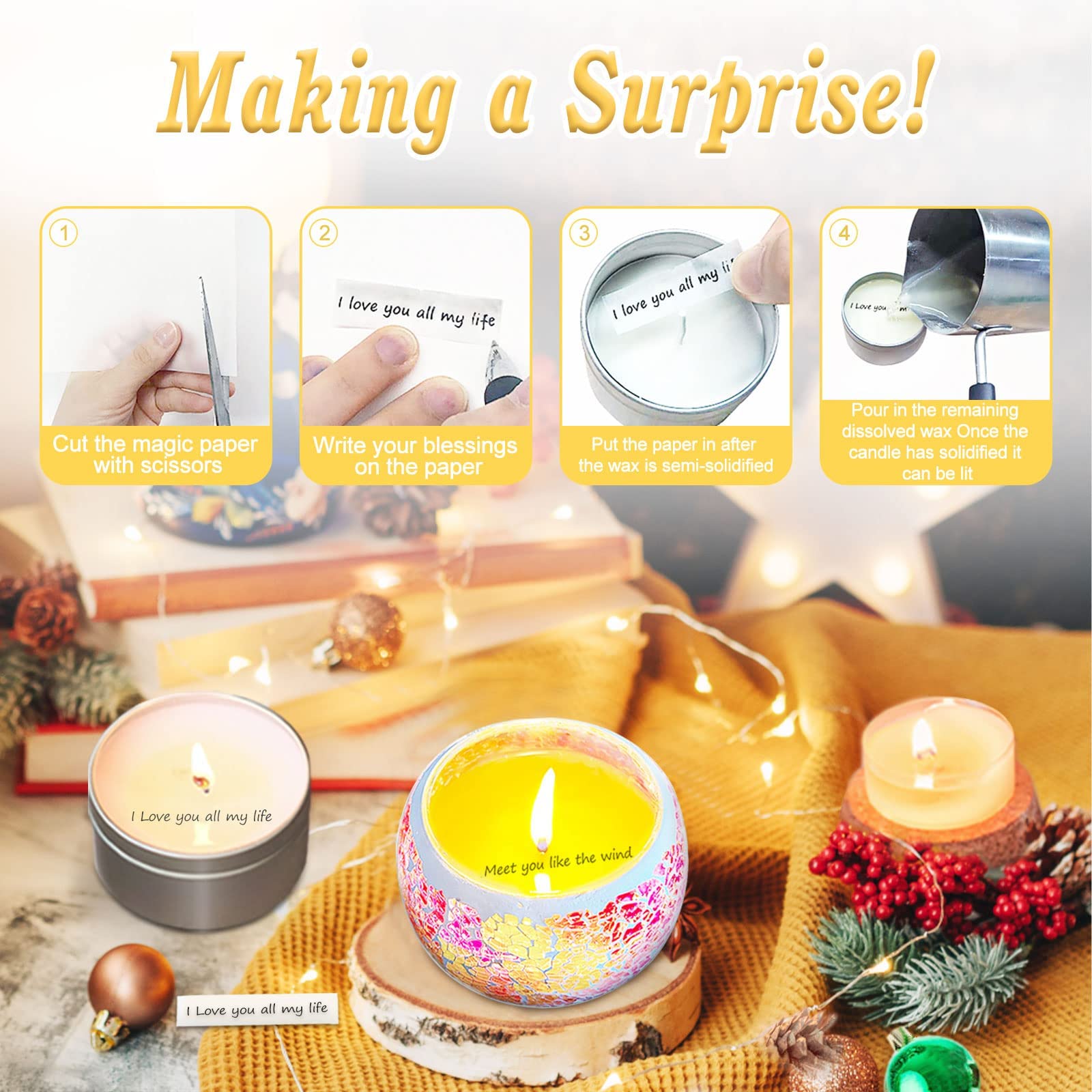 Candle Making Kits for Adults Beginners,Soy Wax for Candle Making,Candle Making Supplies Accessory,Make Your Own Candles,Melting Pot,Fragrance Oils,Candle Tins,Wicks,Dye Wax, Christmas Candle Kit