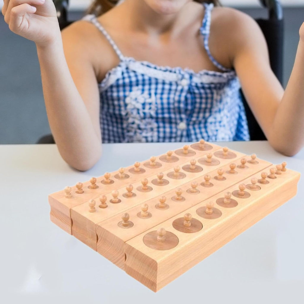 Montessori Knobbed Cylinders Wooden Cylinder Socket Toy Puzzle for Kids - Educational Sorting & Patterning Blocks for Fine Motor Skills (1 Set)
