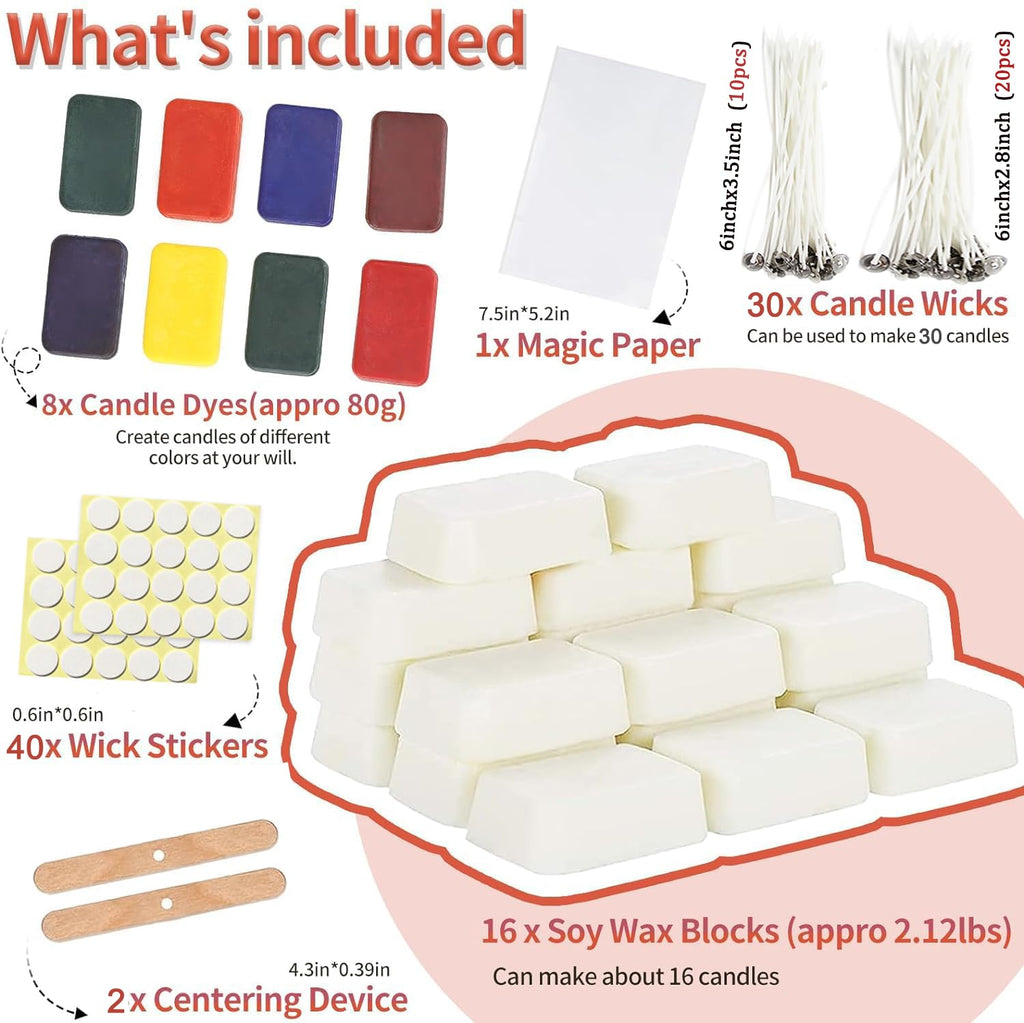 Candle Making Kits for Adults Beginners,Soy Wax for Candle Making,Candle Making Supplies Accessory,Make Your Own Candles,Melting Pot,Fragrance Oils,Candle Tins,Wicks,Dye Wax, Christmas Candle Kit